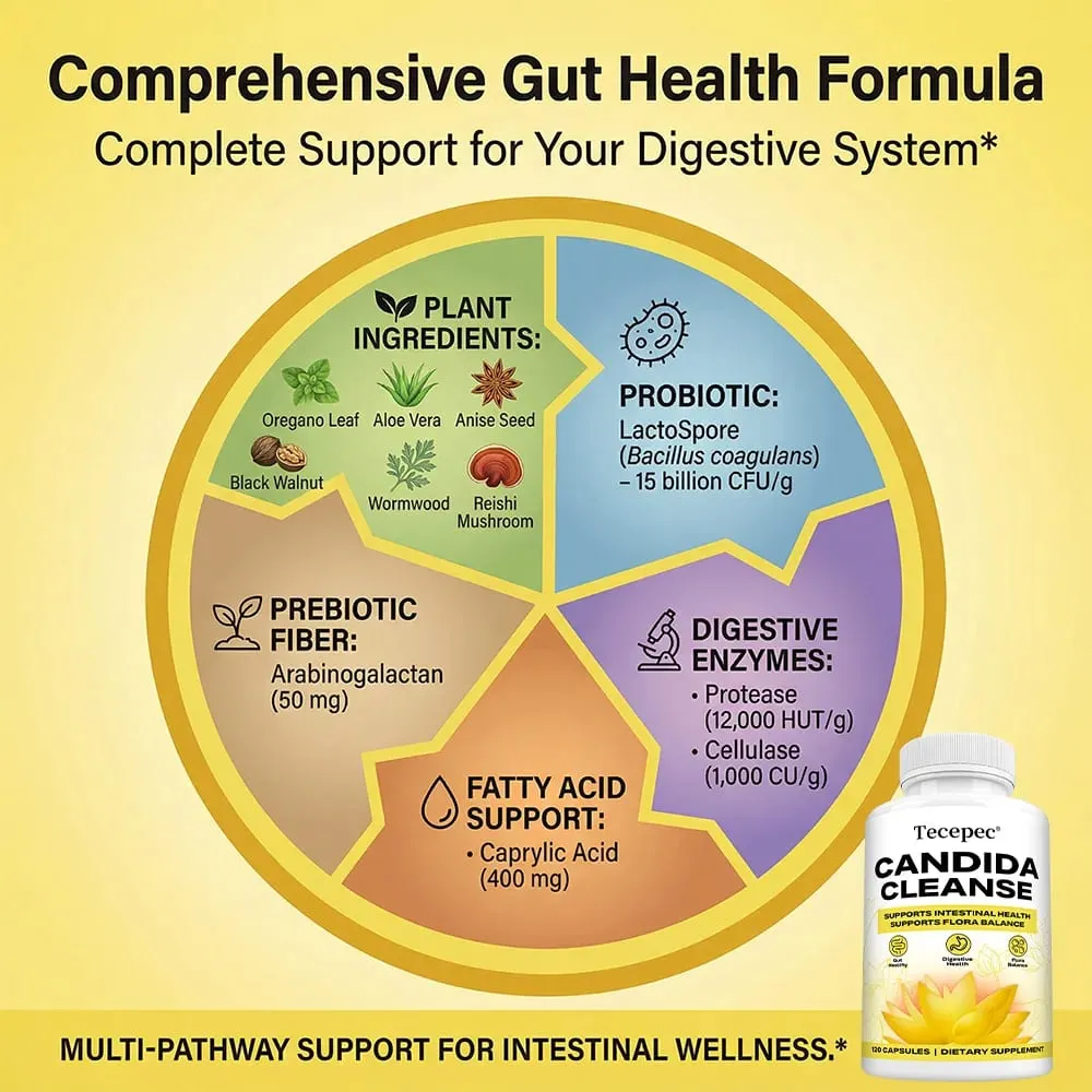 Candida Cleanse Capsules - Usus Detox Usus Flora Keseimbangan Menyokong Penghadaman Melegakan Perut Kembung Suplemen Antioksidan — image 3