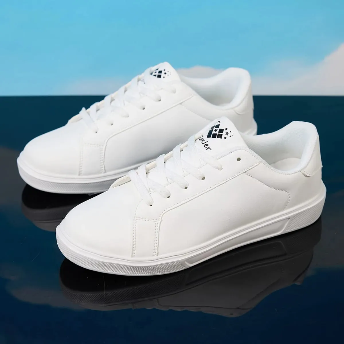 Men's White/Black Casual Leather Sneakers Low Top Lace-Up Skate Shoes Comfortable Walking Footwear — image 3