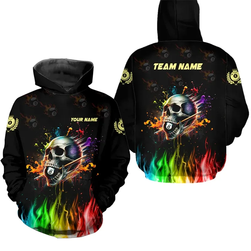 Personalized Billiard Pattern Hoodie For Men Sports Custom Name Pullover Sweatshirts Tops Hot Sale Plus Size Long Sleeve Hoodies — image 3
