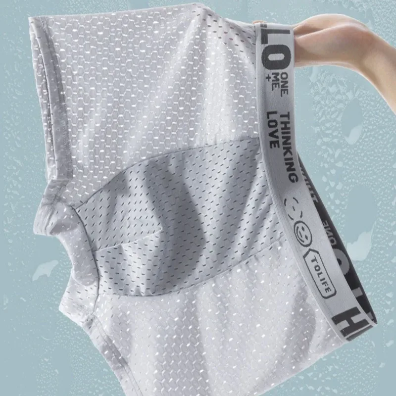 6 Pieces of Mesh Ice Silk Boxing Shorts for Men's Underwear Breathable Sexy Slim Fit and Seamless Flat Corner Pants Large Size — image 4