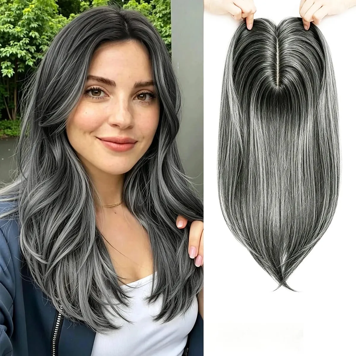 18in Clip in Synthetic Hair Topper with Bangs for Women lightly Curled Ends Wiglets Synthetic Fiber Pieces for Women