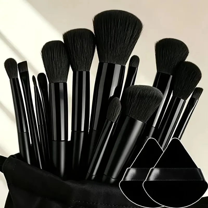 16Pcs Makeup Brush Set w/ Pouch & 2 Sponges Vegan Soft Bristles Full Face Kit Foundation Contour Eyeshadow Lip Gift