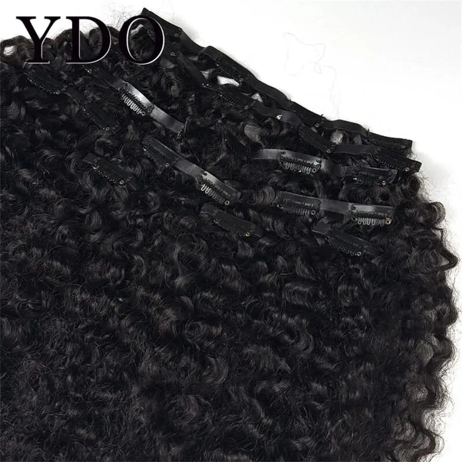 Afro Kinky Curly PU Clip In Human Hair Extensions 12A Brazilian Virgin Raw Deep Curly Human Hair 8pcs 120g/set Natural Color — image 4