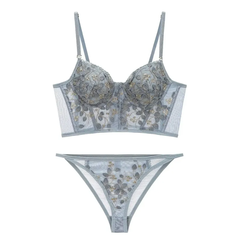 New Embroidery Lace Flowers French Women Underwear Steel Rubber Bone Push Up Bras Sexy Bralette Cute Lingerie Sexy Body Shaping — image 12