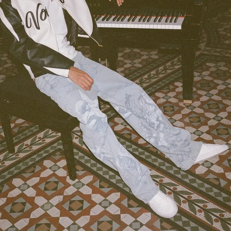 Seluar Denim Fesyen Y2K Seni Corak Klasik Seluar Jeans Malaikat Colossal Retro Gothic Hip Hop Harajuku Streetwear Lelaki Wanita Seluar Baggy