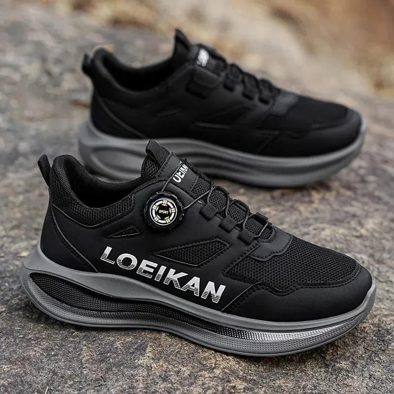 Men's Rotating Button Running Shoes Breathable Mesh Quick Lacing Athletic Sneakers