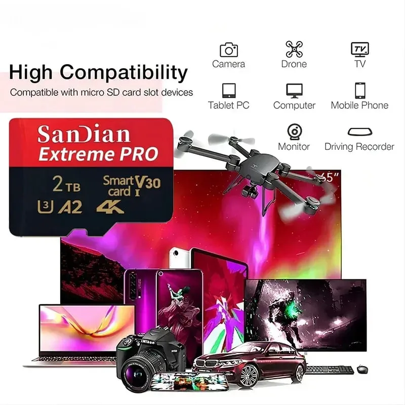 بطاقات ذاكرة SD مقاومة للماء فئة 10 U3 V30 مع محول USB 128 جيجابايت 512 جيجابايت بطاقة مايكرو TF/SD عالية السرعة للهاتف والكمبيوتر المحمول والكاميرا — image 4
