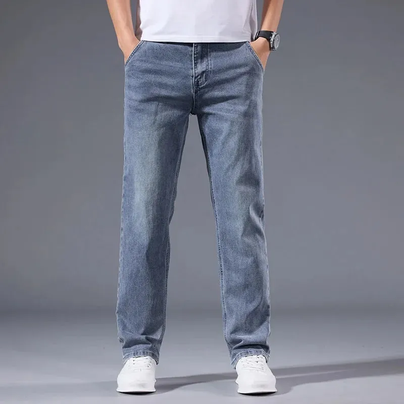 Men's Loose Straight Leg Jeans Retro Washed Elastic Casual Pants Suitable for All Seasons Versatile Pants — image 2