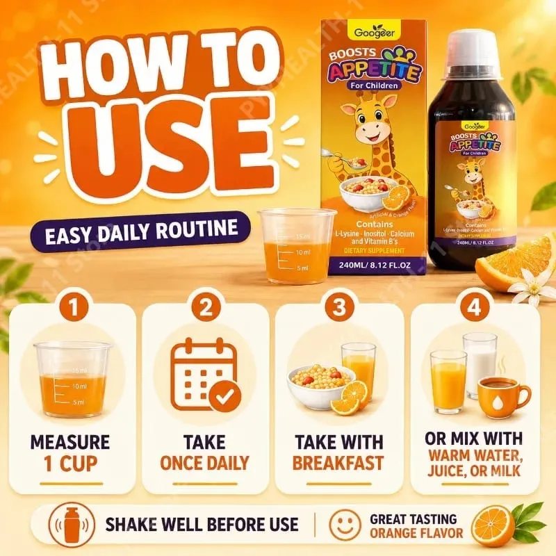 Googeer Children’s Appetite Support Liquid with L-Lysine Inositol Calcium and B Vitamins Daily Nutritional Support 240 ML