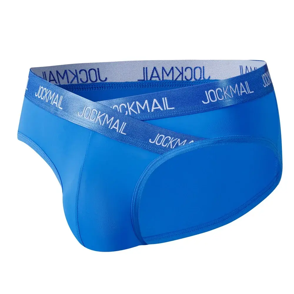 Jockmail Мужское нижнее белье с низкой талией Сексуальные спортивные дышащие летние трусы из ледяного шелка Большая сумка Нейлоновые однотонные мужские трусики — image 1