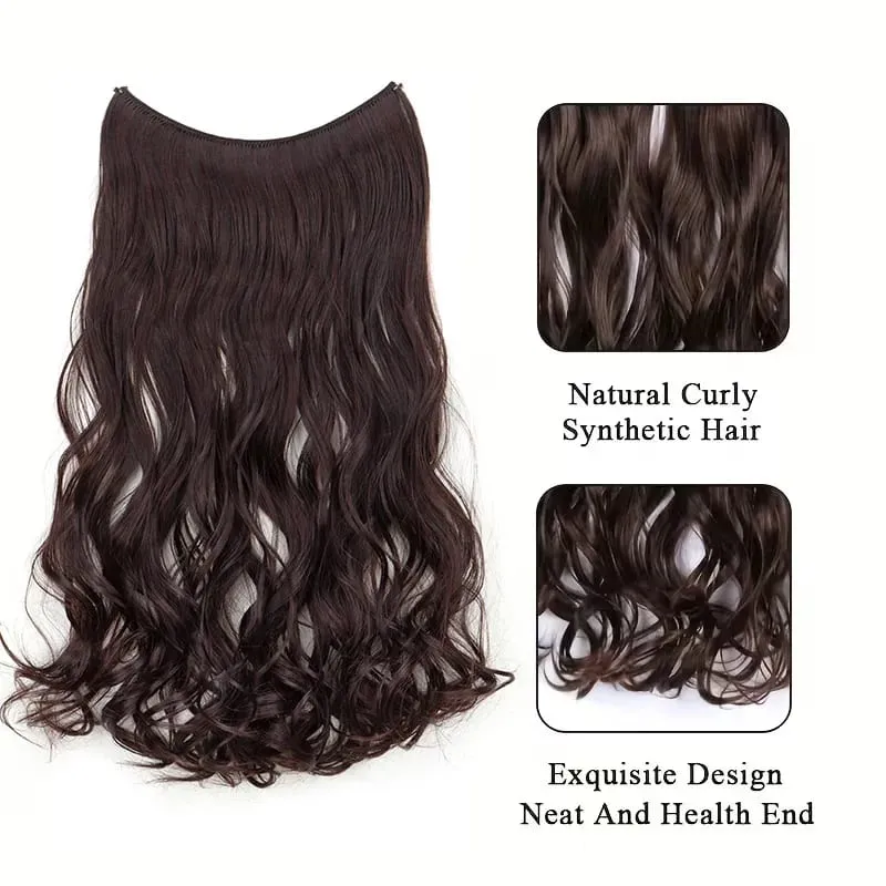 18Inch Synthetic Long Curly Fish Line Hairpiece Invisible Wire Halo Hair Extensions Heat Resistant Fluffy for Daily Styling — image 4