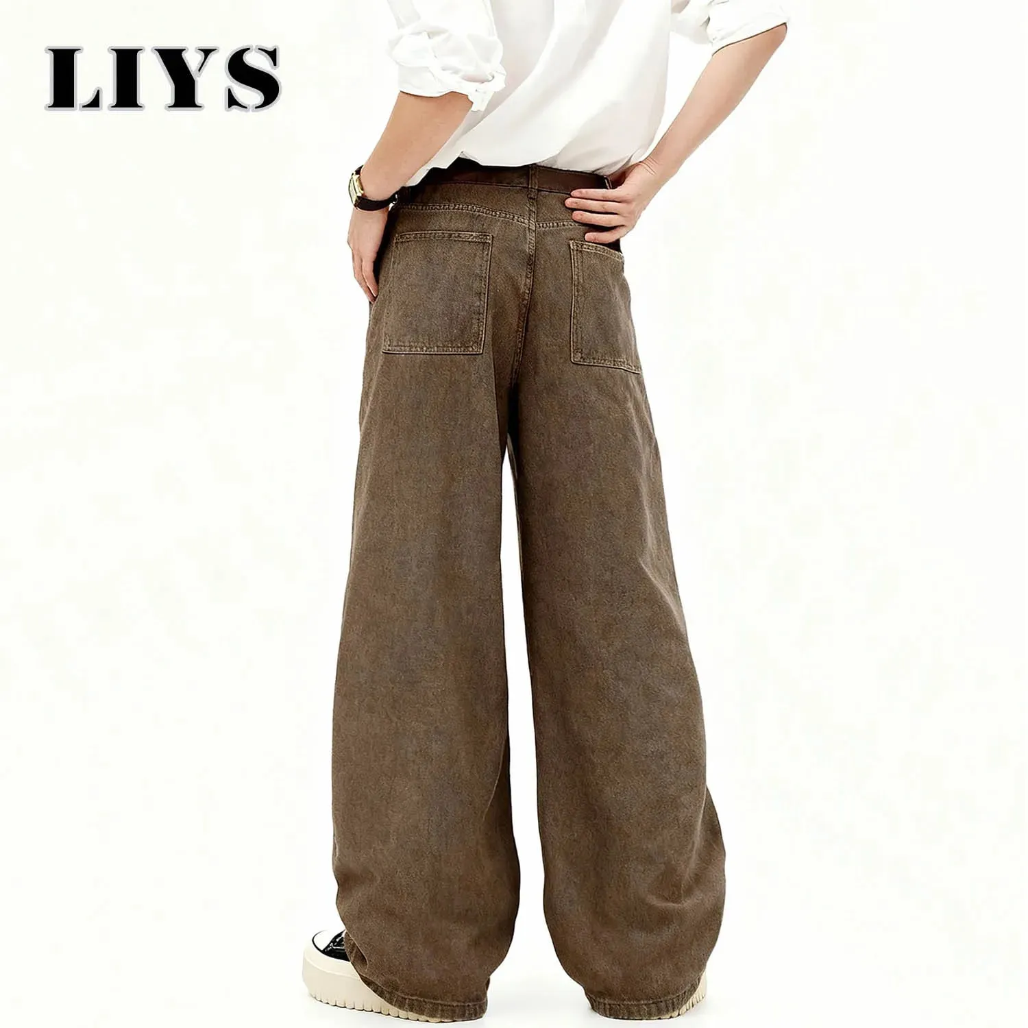 American Men's Retro Brown Ultra Baggy Wide Leg Jeans Street Casual Embroidery Oversized Men's Clothes Unisex Denim Pants — image 6