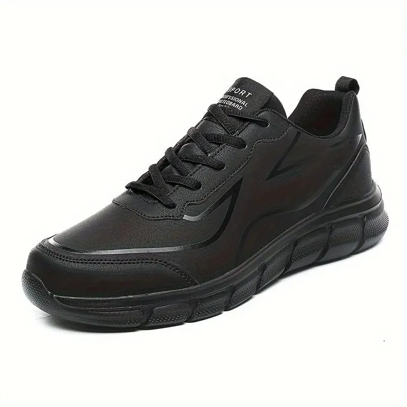 Black Running Shoes Leather Waterproof Athletic Sneakers Men Wear-resistant Men Walking Sport Shoes Comfortable Men Shoes — image 2