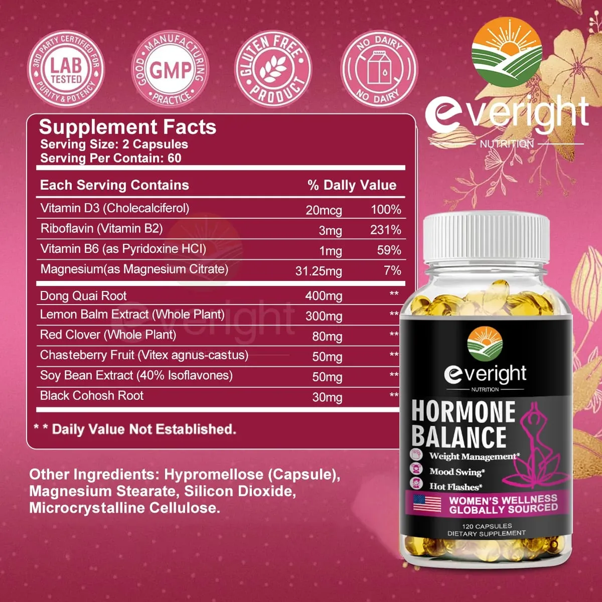 Hormone Balance Capsules for Women Mood Swings Menopause Sleep Anxiety Stress Cortisol Health Supplement — image 6