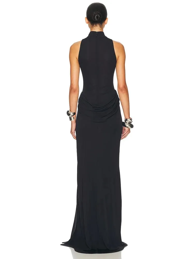 Blifanbo-Vestido largo plisado de cintura alta, sin mangas, con cuello alto y hombros descubiertos, para mujer, elegante, a la moda, para fiesta y Club — image 3