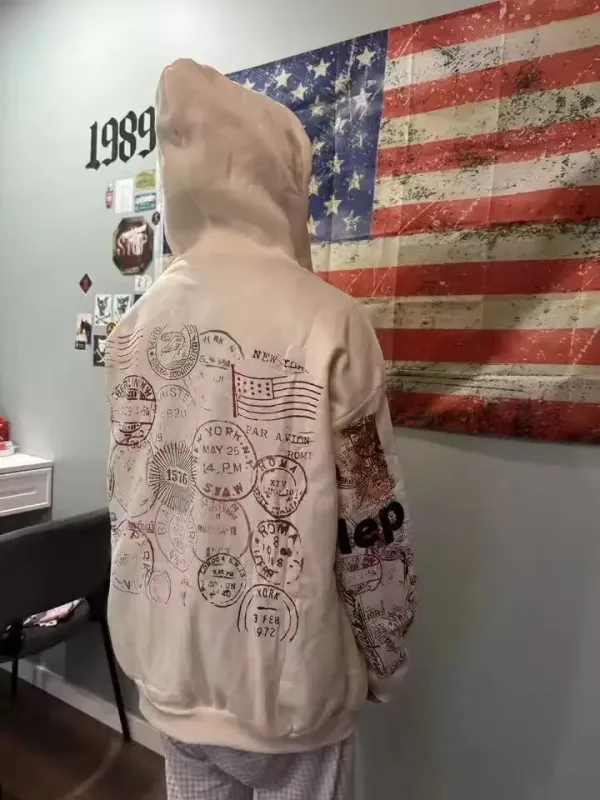 Sweat-shirt à capuche avec fermeture éclair pour homme et femme, imprimé abricot, lettres de dessin animé, mode multifonctionnel rétro Y2K High Street