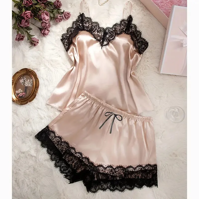 Silky Bra Shorts Pajamas Set Solid Summer Lingerie Women Intimacy Sets Comfortable Seamless Bras Underwear Satin Home Apparel — image 2