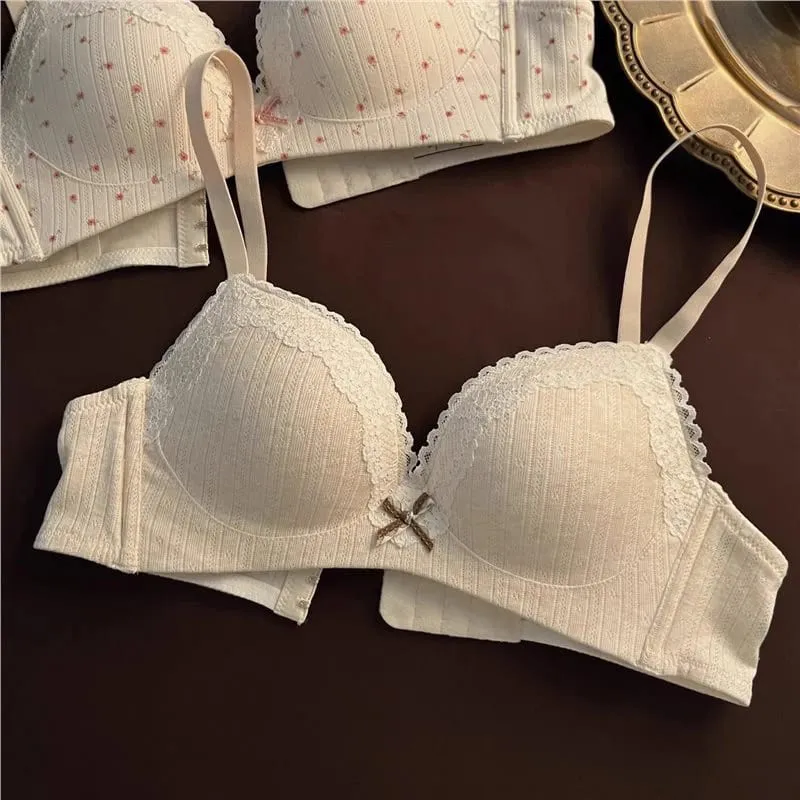Sexy Lace Floral Bra Set Comfortable Non-steel Ring Beauty Back Small Breasts Gathered Up Support Anti-sagging Teenage Bra Set — image 8