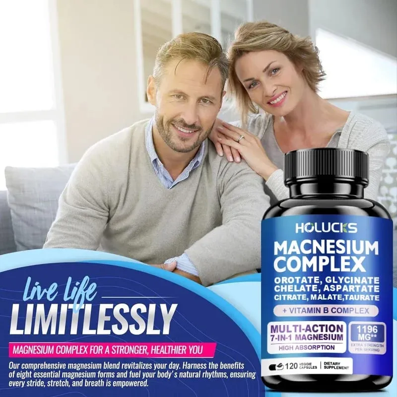 Magnesiumkomplex 1000 mg Nahrungsergänzungsmittel mit den Vitaminen C, E, B1, B2, B6, B12, chelatisiertes Magnesiumglycinat, Malat, Taurat und Citrat