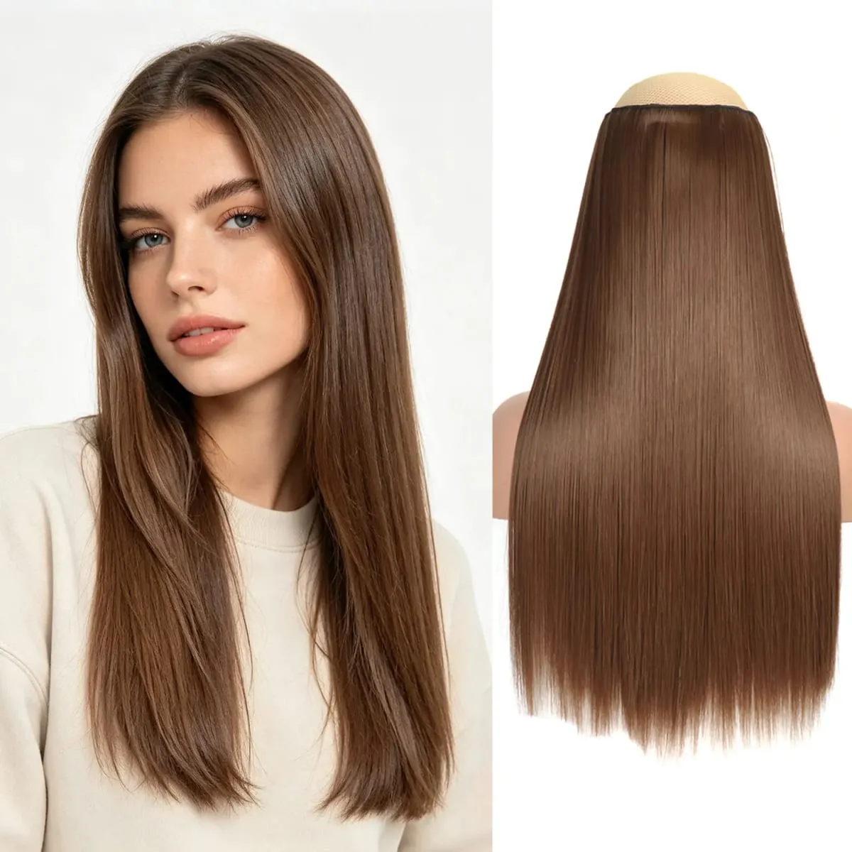 Synthetic 5 Clips in one piece hair extensions 22inch long straight clip in hair for women girls daily party holiday — image 23