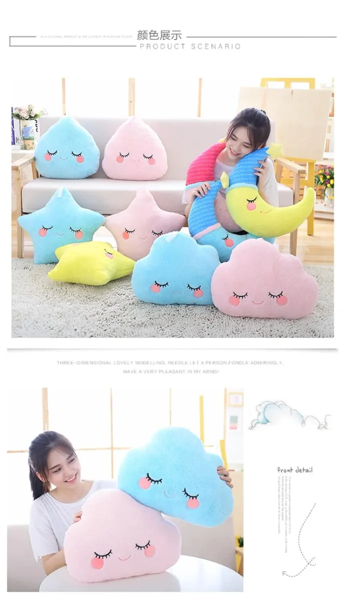 Fantastische Star Cloud Moon Rainbow Pluche Kussen Gevuld Sky Natuurlijk Kussen Geel Roze Blauw Verlegen Emotie Plushie Decoratie Cadeau — image 9