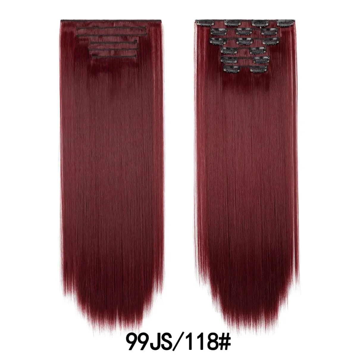 24 Inch 6PCS Clip In Hair Extensions Straight Synthetic Hair Extensions Dark Brown Long Natural Looking Hair Piece for Women