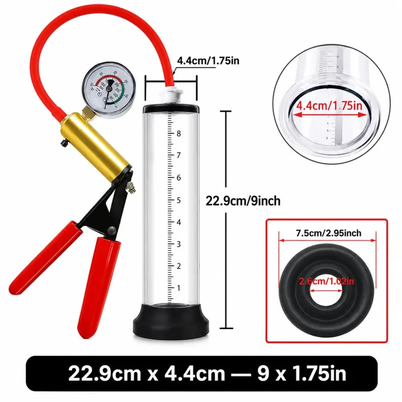 Manual Acrylic Penis Pump for Men with Pressure Gauge Clear Cylinders Vacuum Enlargement Masturbation Trainer Adult Sex Toy Set — image 24