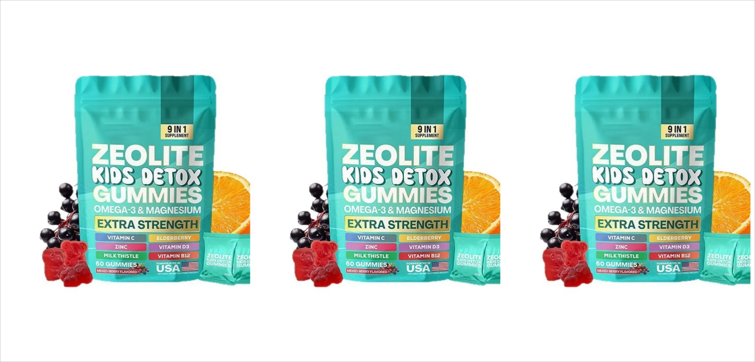 Kids Wellness Gummies with Omega-3 Magnesium Vitamin C Daily Nutritional Support Mixed Berry Flavor 60 Gummies
