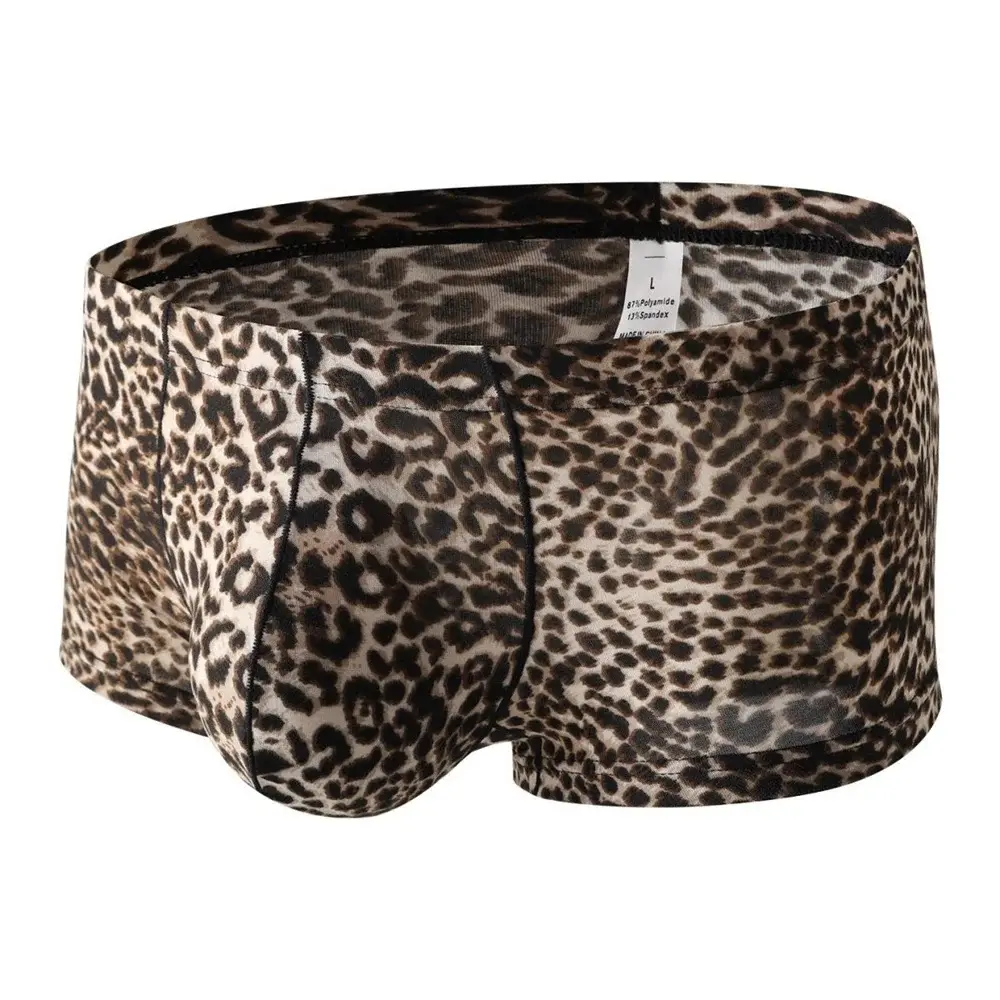 Hot Men's Low Waist Sexy Leopard Print Boxer Shorts Comfortable Summer Thin Male Trunk Underwear Plus Size — image 7