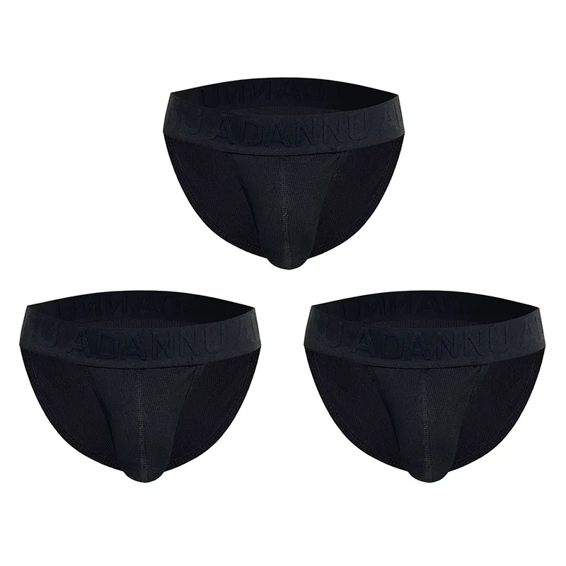 Men's Cotton Ribbed Skin-Friendly Bare Feel Convex Pouch Briefs, Embossed Letter Wide Waistband Slim Fit Underwear — image 27