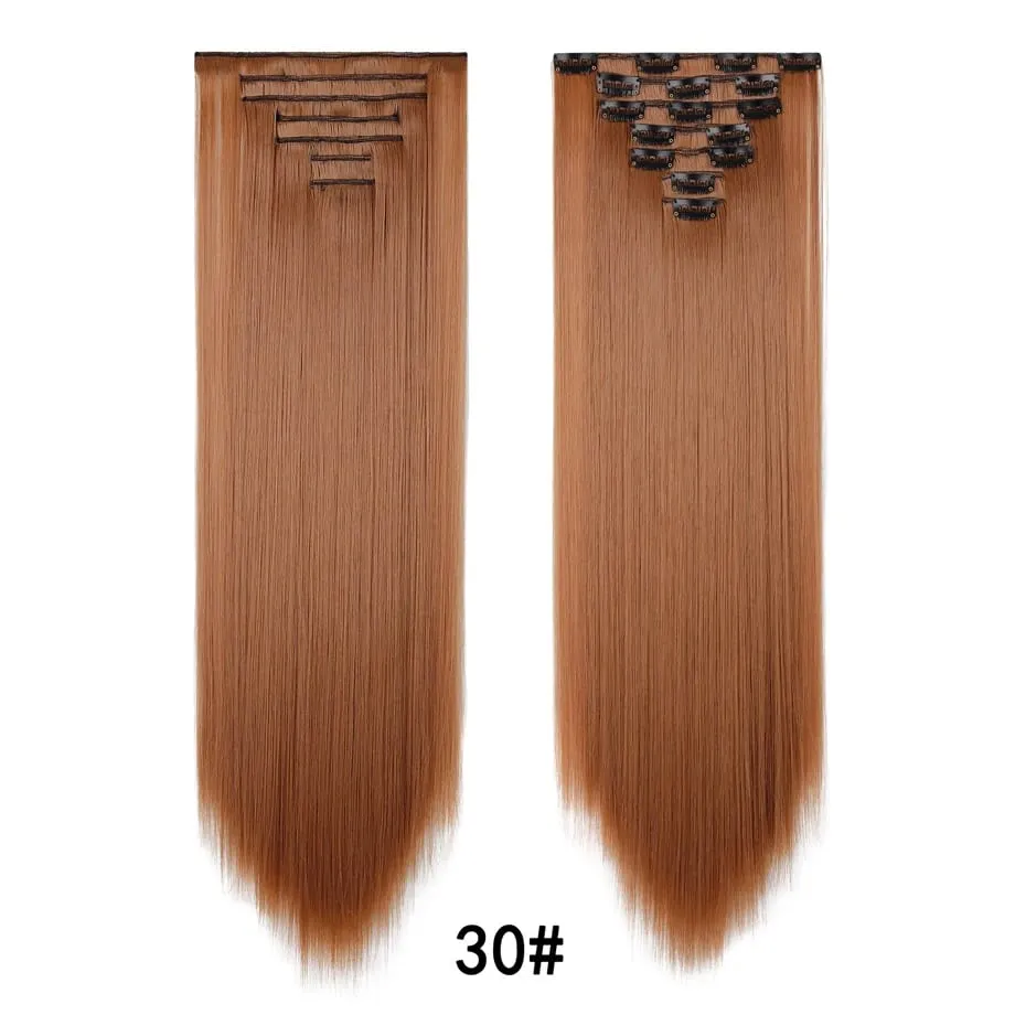 7 Pcs Clip in Hair Extensions 16 Clip in 24 Inch Straight Double Weft Synthetic Hair Extensions for Women Daily Hairstyle — image 10