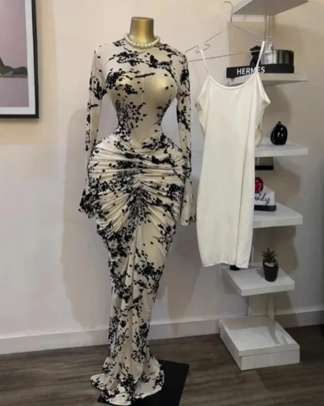 CM.YAYA 2025 Women Long Sleeve Ruched Mesh See Though with Lining Bodycon Long Dress Fall Evening Birthday Sexy Party Dresses — image 10