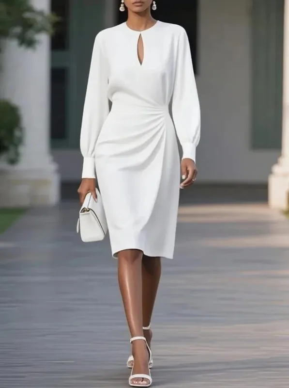 Elegant Woman Dress O Neck Hollow Out Long Sleeve Office Dress Women Slim A-Line Party Long Dresses — image 5