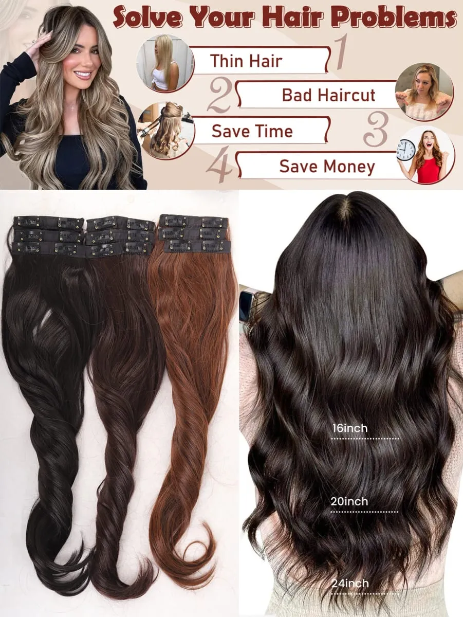 3PCS 24Inch Synthetic Long Curly Wavy Clip In Hair Extension Lightweight Black Brown Hair Accessories Invisible Women Daily — image 6