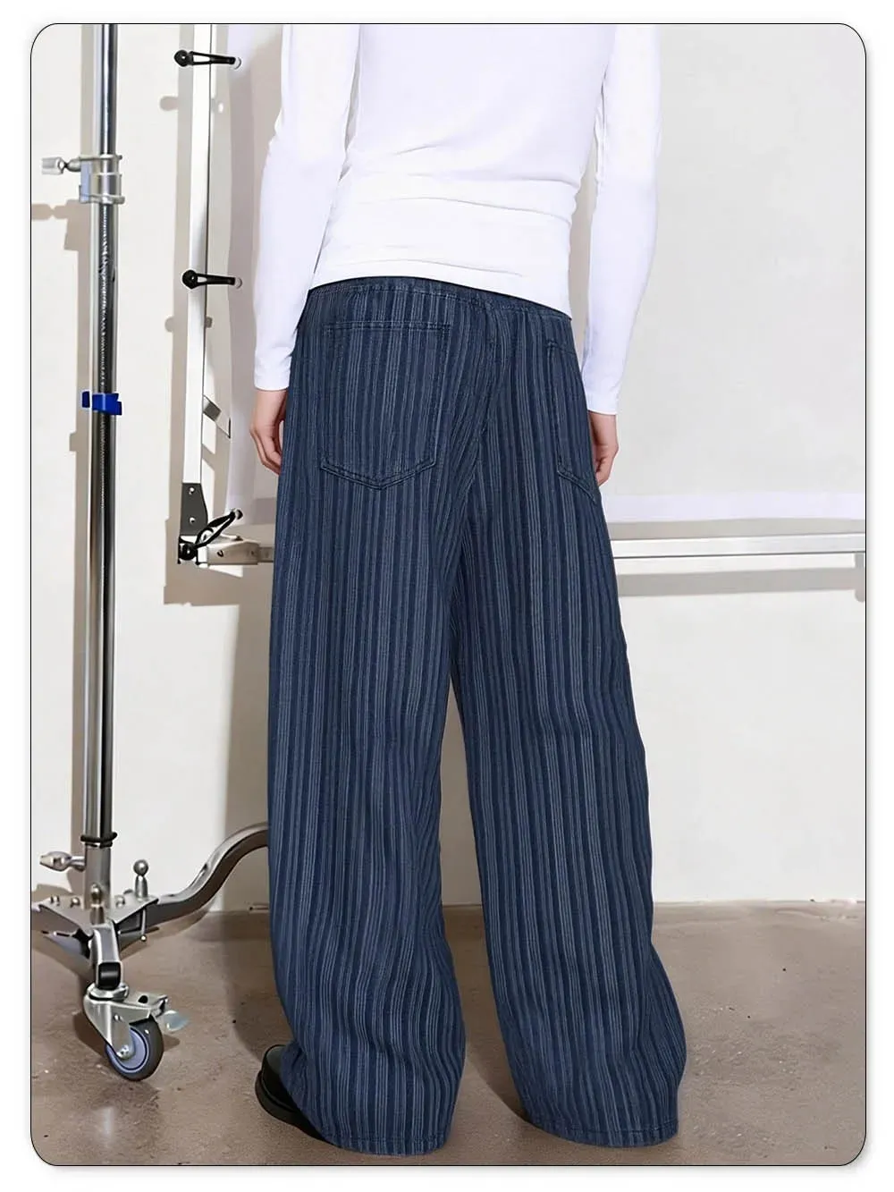 Japanese Korean Style Wavy Stripe Jacquard Fabric Baggy Wide-leg Jeans American Retro Style Business Casual Denim Pants — image 7