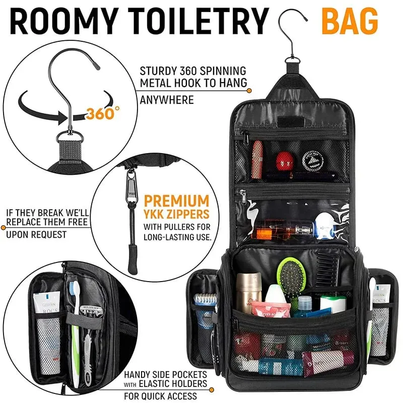 Travel Toiletry Bag Large Hanging Toiletry Organizer Waterproof Hygiene Bag with Metal Swivel Hook for Toiletries Cosmetics — image 2
