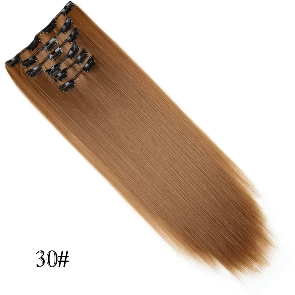 6Pcs/Set Clip In Hair Extension Synthetic Highlights Blonde Long Straight Hairpiece Full Head Thick Hairpieces for Women Girls — image 20