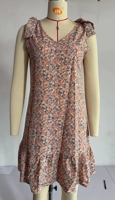 Summer Woman Dress Floral Chiffon Midi Dresses Women's V Neck Sundress Boho Spaghetti Strap Dress Ruffle A Line Pastel Floral — image 8