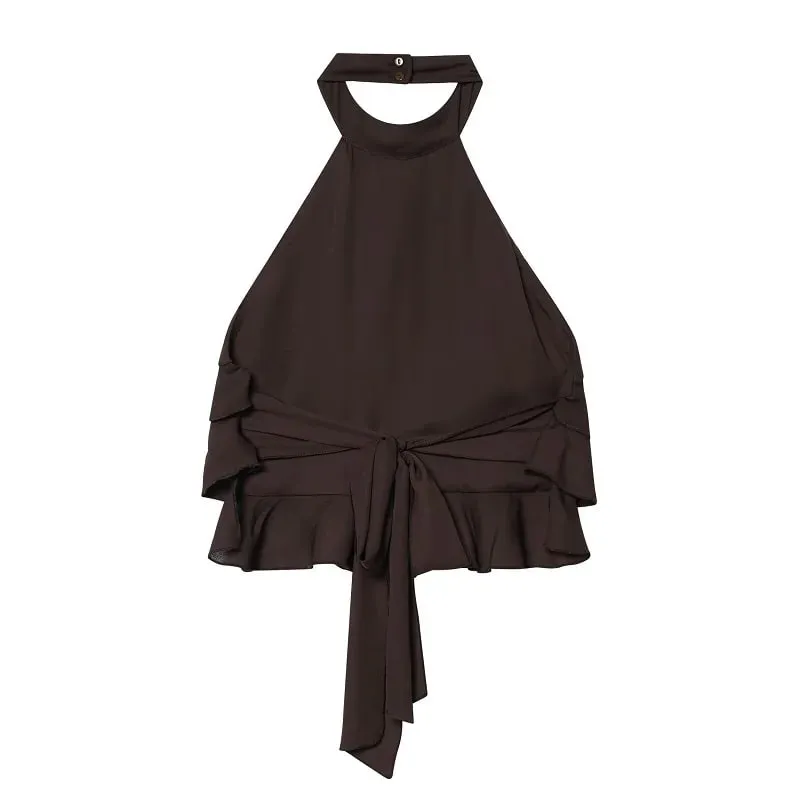 Ruffle Halter Top Women off Shoulder Backless Tops for Women Summer Sleeveless Tops Woman Sexy Camisole Crop Top Female — image 4