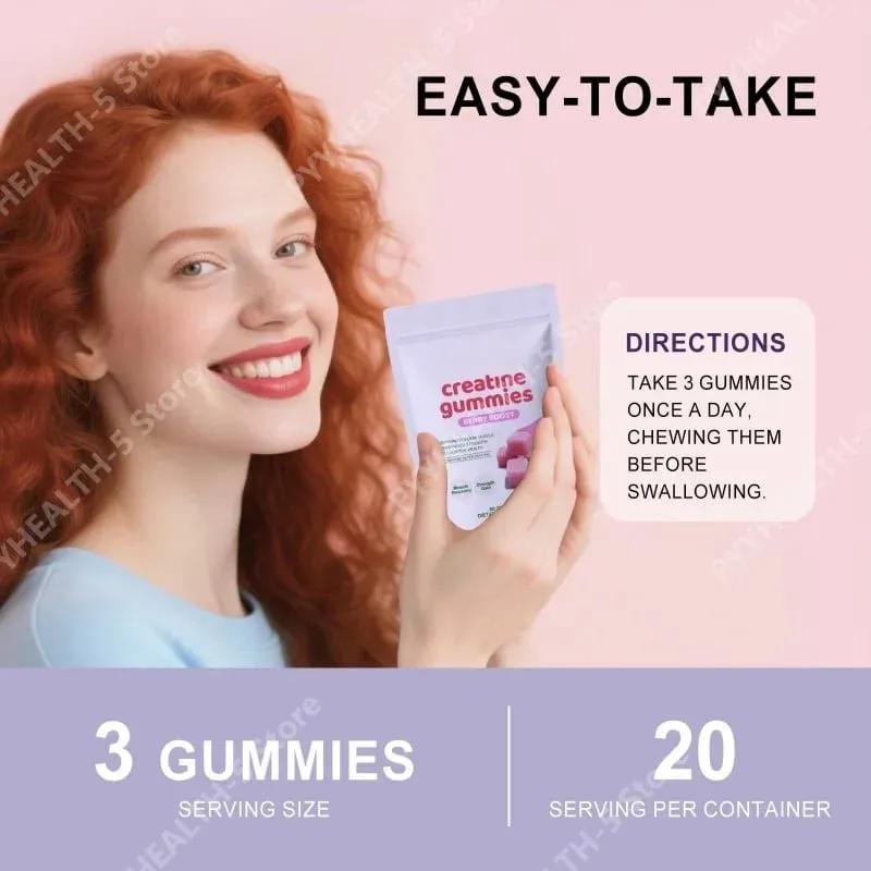 Creatine Gummies Chewable Gummy Supplement for Daily Support Serving 3 Gummies Total 60 Gummies
