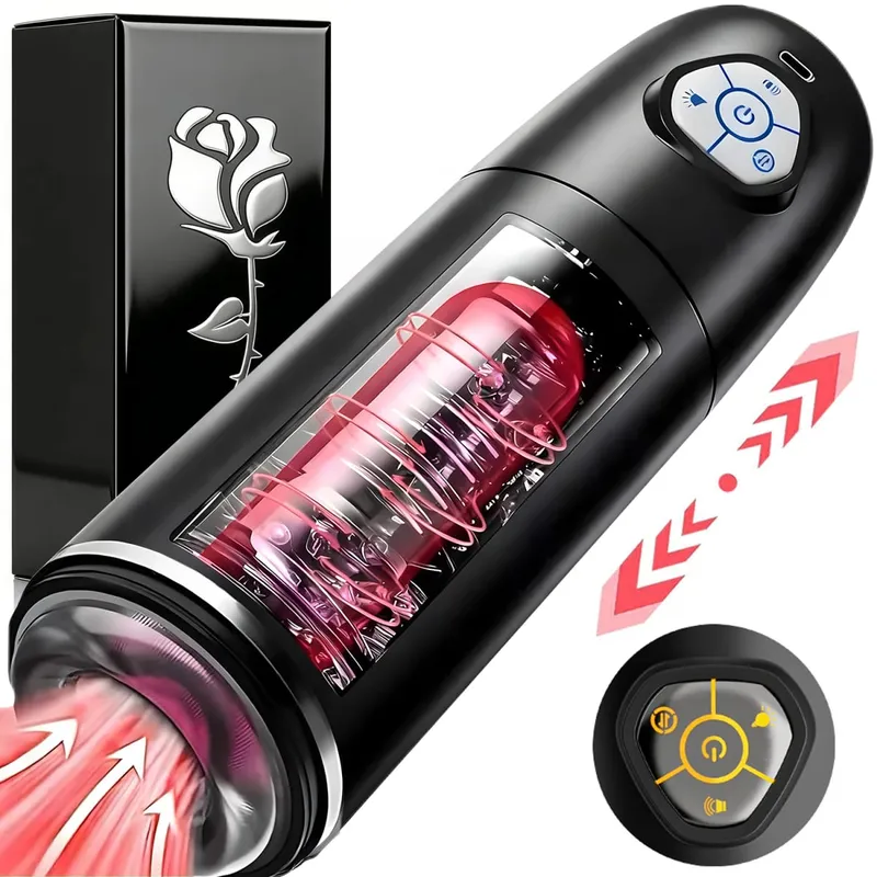 Automatic 4 IN 1 Telescopic Sucking Licking Male Masturbator Vacuum Penis Pump Vagina Masturbation Adults Sex Toy for Men
