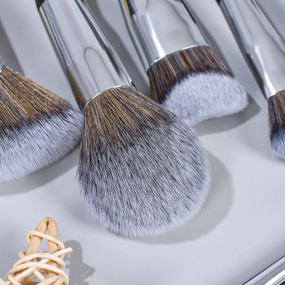 Black Makeup Brushes Private Label Powder Foundation Blush Eyeshadow Make Up Brush Set Natural Hair Brochas Wholesale 5Sets