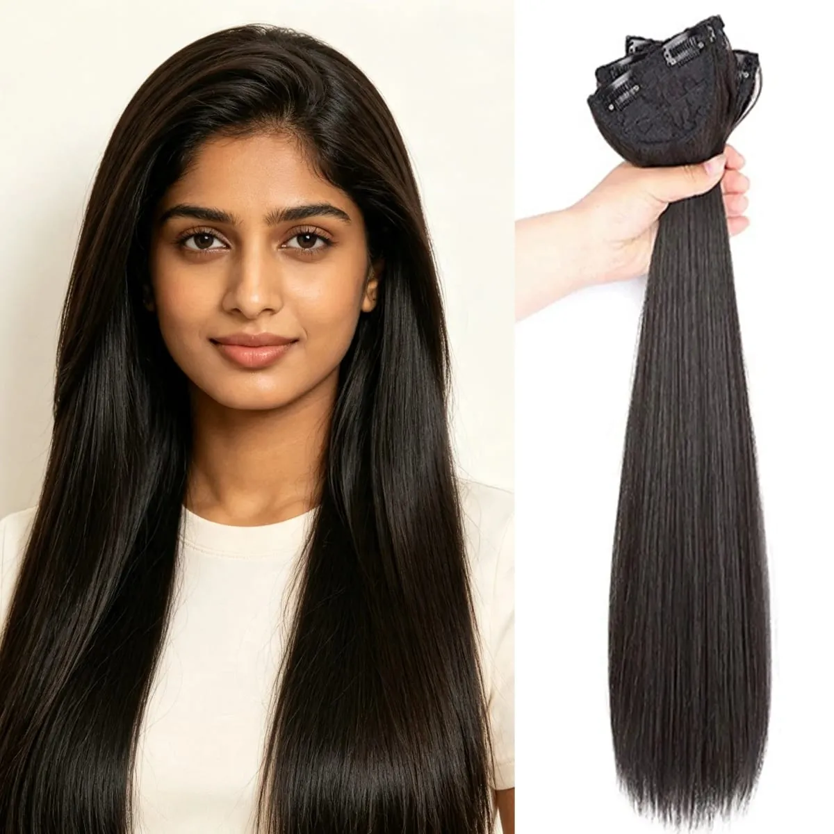 3 Pcs Invisible Seamless Clip in Hair Extensions Straight Synthetic Fiber Breathable Mesh Elastic BB Clips Lightweight Silky Hai — image 9