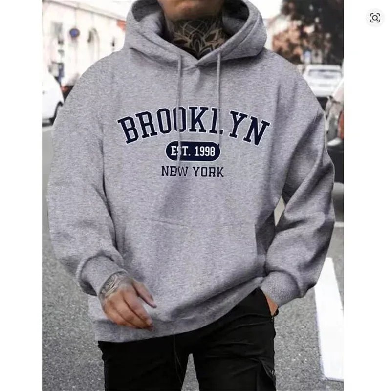 Felpe con cappuccio da uomo con stampa Brooklyn Est 1998 New York Felpa con cappuccio girocollo Harajuku Felpa con cappuccio oversize alla moda Tuta comoda autunnale