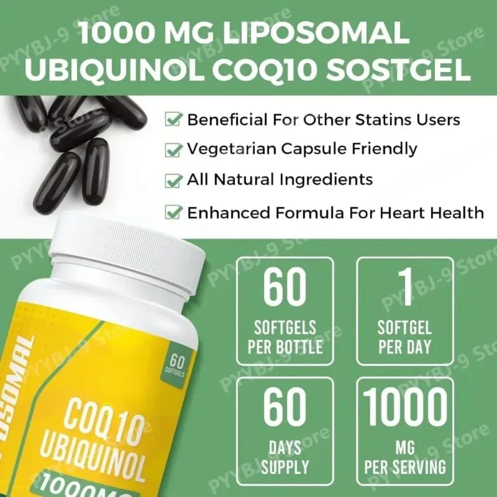 CoQ10 Ubiquinol 1000MgมังสวิรัติSoftgels 60 Ct LiposomalการดูดซึมสูงCoenzyme Q10สำหรับหัวใจEnergyสารต้านอนุมูลอิสระทุกวันสนับสนุน