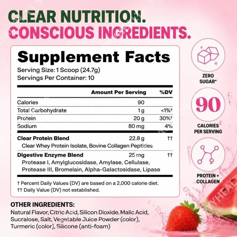 Clear Protein Powder with 20g Protein Per Serving Digestive Enzyme Blend and Bovine Collagen Peptides - 10 Servings — image 3