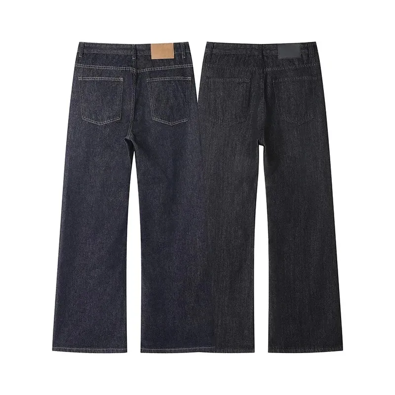 New Y2K Man Pants Vintage Denim Five Button Rivet Reinforced Wash Straight Bootcut Men's Jeans Casual Streetwear — image 3