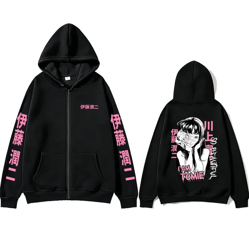 Anime Tomie Junji Ito Zipper Hoodie Men Women Vintage Manga Horror Gothic Zip Up Sweatshirts Men's Cosplay Retro Zip Up Jacket — image 3