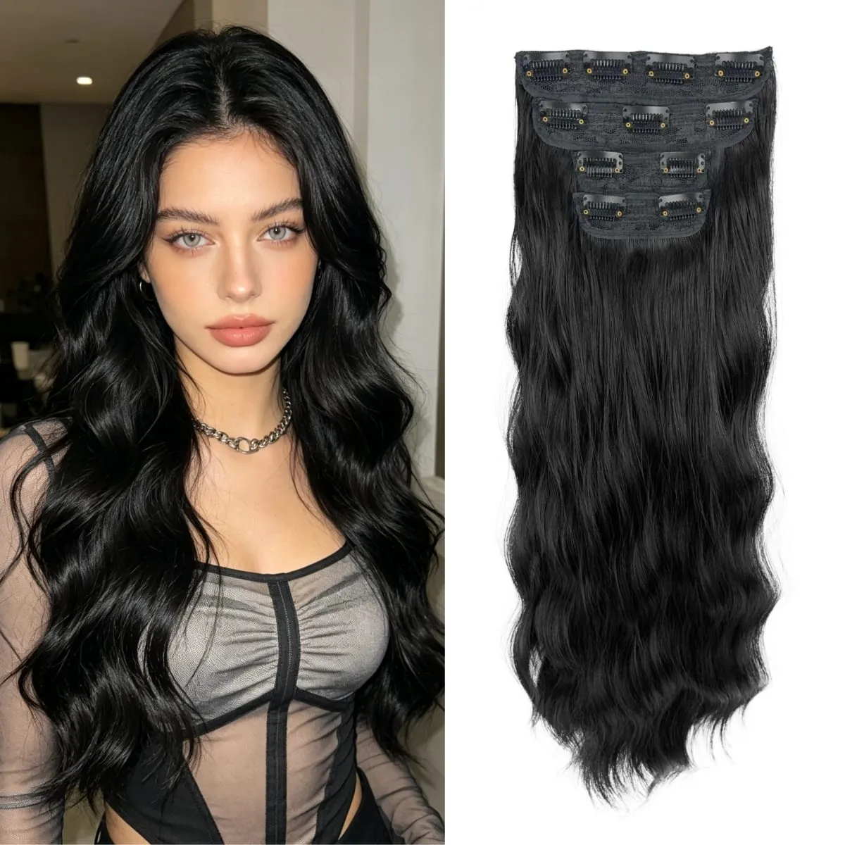 4-Piece Set Women's Synthetic Clip-in Wig Extensions Long Wavy Thick Clip-in Wig Pieces Voluminous Wig — image 2