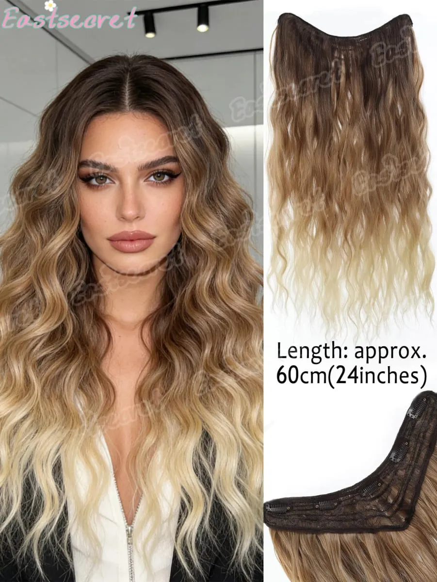 Synthetic Long Clip In One Piece Hair Extension 5 Clips V-Shaped Clip In Hair Extensions Heat Resistant Fake Hair — image 8